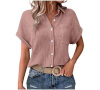 Women's Short Sleeve Shirts UK Summer Solid Color Button Down Collared Tops 2025 Fashion Lightweight Loose Fit Blouse Dressy Casual Going Out T-Shirt Ladies Comfy Tee