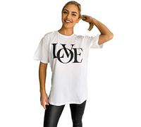 Women's Short Sleeve Slogan Oversize Printed Casual Summer Baggy Fashion Coco Paris Ladies T-Shirt Tee Plus Size Top (Love White, UK 16)