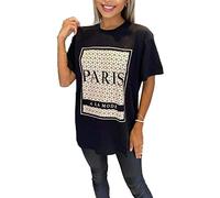 Womens Short Sleeve Slogan Oversized Printed Casual Summer Baggy Fashion Coco Paris T-Shirts Tee Plus Size 20 UK Tops for Ladies (Paris A La Mode Black, UK 20)
