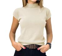 Women's Short Sleeve Sweater Mock Neck Summer Casual Basic Knit Slim Fitted Pullover Tops Shirt (Apricot, S)