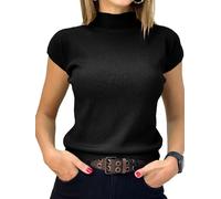 Women's Short Sleeve Sweater Mock Neck Summer Casual Basic Knit Slim Fitted Pullover Tops Shirt (black, XL)