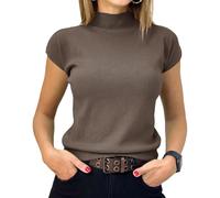 Women's Short Sleeve Sweater Mock Neck Summer Casual Basic Knit Slim Fitted Pullover Tops Shirt (coffeecolor, XL)