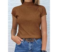 Women's Short Sleeve Sweater Mock Neck Summer Casual Basic Knit Slim Fitted Pullover Tops Shirt (khaki, S)