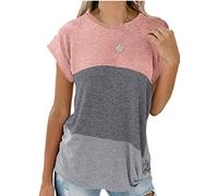 Womens Short Sleeve T-Shirt Crewneck Basic Summer Tee Tops Ladies Casual Loose Shirts Short Sleeve Casual Women's Doll Sleeve Crew Neck Loose Colorblock T-Shirt Summer Crewneck Shirts Sweatshirt