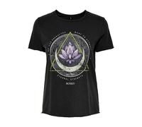 ONLY Women's ONLLUCY REG S/S TOP JRS NOOS T-Shirt, Black/Print:Lotus, L