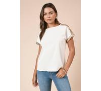 Womens Short Sleeve T-Shirt Sequin Blouse Ivory 18