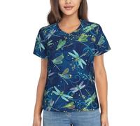 Womens Short Sleeve T-Shirt V Neck, Summer Tees Basic Top, Dragonfly/Ladies Casual Shirts