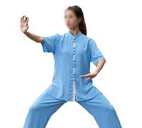 Womens Short Sleeve Tai Chi Clothes and Pants Chinese Kung Fu Clothing Martial Arts Uniform sky blue-XL