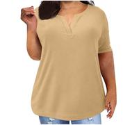 Womens Short Sleeve Tops 2026 Summer Boho Top Baggy UK Solid Color Oversized T-Shirt Tops Ladies Basic Tunic Elegant T Shirts Office Wear Blouse Tees Lightweight Pullover Khaki