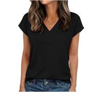 Womens Short Sleeve Tops 2026 Summer Boho Top Baggy UK Trendy Solid Color V-Neck Slim Tops Ladies Basic Tunic Elegant T Shirts Office Wear Blouse Tees Lightweight Pullover
