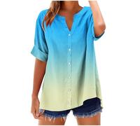 Womens Short Sleeve Tops 2026 Summer Boho Top Baggy UK V-Neck Short Sleeved Printed Button Short Sleeved Loose Trendy T-Shirt Ladies Basic Tunic Elegant T Shirts Office Wear Tees Yellow