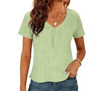 Women's Short Sleeve Tops Mesh Fabric Layering Blouses for Women V Neck Tshirts Lightweight Breathable Quick Dry T Shirts Womens Cotton T-Shirts Simple Solid Color Top Daily Ribbed Knit Shirts