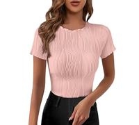 Womens Short Sleeve Tunic Tops Women's T-Shirt 3/4 Sleeve Solid Color V Neck Basic Tee Shirt Casual Summer Loose Tops Blouse Best Tops for Women UK Tee (Red, XL)