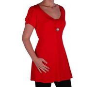 Womens Short Sleeve V Neck Casual Plain Long Plus Size Flared Swing Tunic Top