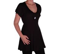 Womens Short Sleeve V Neck Casual Plain Long Plus Size Flared Swing Tunic Top