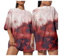 Women's Short-Sleeved Bloody Print T-Shirts Halloween Costume Women's Round Neck Horror Loose Fit Streetwear Top Chic Comfortable Versatile Top for Carnival Bloody Casual Pullover