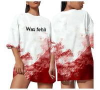 Women's Short-Sleeved Bloody Print T-Shirts Halloween Costume Women's Round Neck Loose Fit Horror Streetwear Letter Top Chic Blood Versatile Top for Carnival Casual Bloody Pullover