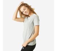 Women's Short-sleeved Fitted Crew Neck Cotton Fitness T-shirt 3 Stripes - Grey