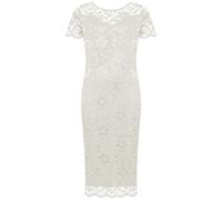 Womens Short Sleeves Ladies Round Scoop Neckline Stretch Lined Floral Lace Scallop Edge Bodycon Midi Dress Plus Size Cream 18