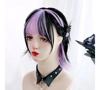 Women's Short Straight Cosplay Wigs Lolita Heat Resistant Synthetic Hair Piece Dyeing Sweet Girl Highlighted Daily Wig for Halloween Christmas Party (Purple)