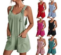 Women's Short Summer Sleeveless Rompers Casual Loose Jumpsuit Wide Leg Bib Overalls Strappy Romper Casual Loose Bib Pants Beach Shorts Lightweight Summer Trousers with Pockets, blue, M
