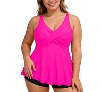 Women's Short Swimsuit, Women's Bikini Swimsuit Tankini Swimsuit Plus Size Fluid Skirt Solid Color Beach Top