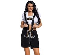 Womens Short Traditional Leather Trousers Womens Light Brown And Black Oktoberfest Short Hotpants German Beer Festival Clothes for Women Casual Lace Up Bavarian Costume Women