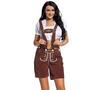 Womens Short Traditional Leather Trousers Womens Light Brown And Black Oktoberfest Short Hotpants German Beer Festival Clothes for Women Casual Lace Up Bavarian Costume Women