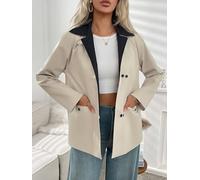 Womens Short Trench Black Lapel Jacket Relaxed Fit Blazer Button Front Lightweight Classic Casual Outerwear with Pockets