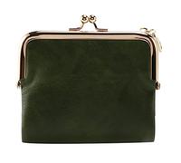 Women's Short Wallet Bifold Retro Multifunction Coin Purse with Zip and Kiss Lock Green