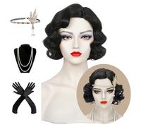 Women's Short Wavy Vintage Flapper Wig for 1920s Cosplay, Halloween & Daily Wear, Black