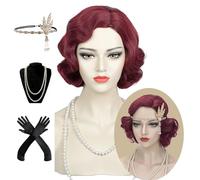 Women's Short Wavy Vintage Flapper Wig for 1920s Cosplay, Halloween & Daily Wear, Red