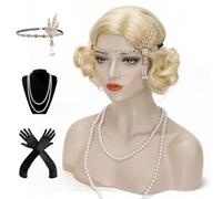 Women's Short Wavy Vintage Flapper Wig, Ideal for 1920s Cosplay, Halloween & Daily Wear, Pale Blonde