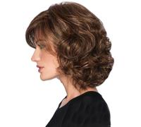 Women's short wavy wigs, tan wigs with oblique bangs