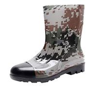 Womens Short Wellies Rain Boots for Women Ladies Garden Shoes Mid Calf Rain Boots for Woman Camouflage Mid Men's Non Slip Outdoor Rubber Water Shoes Chore Cool (Green,7.5)
