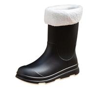 Womens Short Wellies Rain Boots Gardening Shoes Women Boots Rubber for Men Women's Spring Summer Autumn and Winter Mid Tube Plus Velvet Cotton Removable and Washable Outdoor Fashion Work Fishing Car W