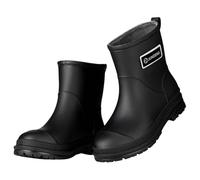 Womens Short Wellington Boots Mid Calf Waterproof Anti Slip Rain Boots Outdoor Safety Work Booties Chunky Non-Slip Wedge Booties with Protective Toe Cap Half-Height Wellies Outdoor Garden Shoes Black