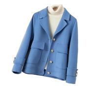Women's Short Woolen Coat Turn-Down Collar Double Sided Wool Coat Female Winter Jacket Single Breasted Outerwear Sky Blue L