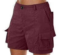 Women's Shorts and Bermuda Shorts Multi Pockets Work Casual Office Cargo Shorts Women Button Dress Short Summer Sport Shorts Chino Summer Lightweight Trousers, #01-wine, L