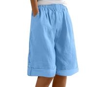 Women's Shorts Casual Lounge Bottoms Long Wide Leg Casual Short Trousers Elasticated High Waist Summer Solid Shorts Ladies Culottes with Pockets for Gym Athletic Sweat Jogging Sport Workout