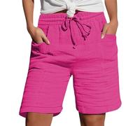 Womens Shorts Co Ord Sets Summer Knee Length Cropped Trousers Ladies Solid Drawstring Hot Pants with Pockets Half Length Capri Bermuda Shorts My Orders UK 2025 Dark Pink