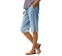 Womens Shorts Co Ord Sets Summer Summer Knee Length Beach Bermuda Shorts Ladies Loose Casual Drawstring Capri Pants Comfy Lounge Cropped Trousers with Pockets My Orders UK 2025 Light Blue