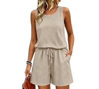 womens shorts co ord sets summer two piece beach vacation travel outfits airport set plus size sleeveless round neck cotton linen vest tops wide leg drawstring lounge shorts matching set