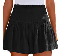 Women's Shorts High Elastic Waist Pleated RufflesFake Skirt Cute Shorts Beach Flowing Casual Shorts Women's Pajamas Shorts Set (Black, M)