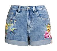 Women's Shorts Jeans Shorts Running Women's Summer Shorts with Holes Irregular Denim Shorts Tassels Denim Trousers Shorts with Medium Waist Embroidered Shorts Women's Jeans Soft Denim Shorts,