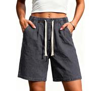 Womens Shorts Knee Length Bermuda Denim Shorts Summer Casual Jean Long Pants Pockets Elastic Waist Stretch Denim Pants Ladies Jorts Baggy Going Out Beach Workout Wide Leg Jeans Streetwear Plus Size
