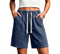 Womens Shorts Knee Length Bermuda Denim Shorts Summer Casual Jean Long Pants Pockets Elastic Waist Stretch Denim Pants Ladies Jorts Baggy Going Out Beach Workout Wide Leg Jeans Streetwear Plus Size