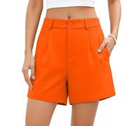 Womens Shorts Knee Length Bermuda Shorts with Pockets Elastic High Waisted Wide Leg Summer Pants Casual Business Office Golf Smart Suits Dress Pants Plus Size Summer Clothes Orange