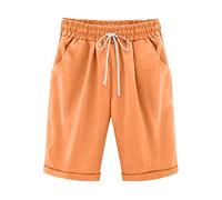 Women's Shorts Knee Length Straight Leg Drawstring Elasticated High Waist Trendy Ladies Holiday Essentials Bermuda Wide Leg Comfy Baggy Lounge Wear Cotton Casual Athletic Shorts with Pockets Orange