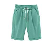 Women's Shorts Knee Length Straight Leg Drawstring Elasticated High Waist Trendy Ladies Holiday Essentials Bermuda Wide Leg Comfy Baggy Lounge Wear Cotton Casual Athletic Shorts with Pockets
